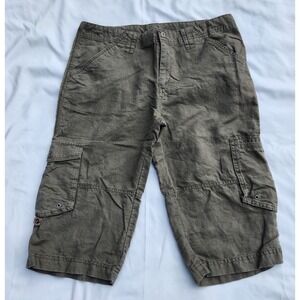 women's COLUMBIA Cargo LINEN Blend green Shorts bermuda long utility‎ camp sz 10